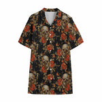 Vintage Floral Skull Pattern Print Cotton Hawaiian Shirt