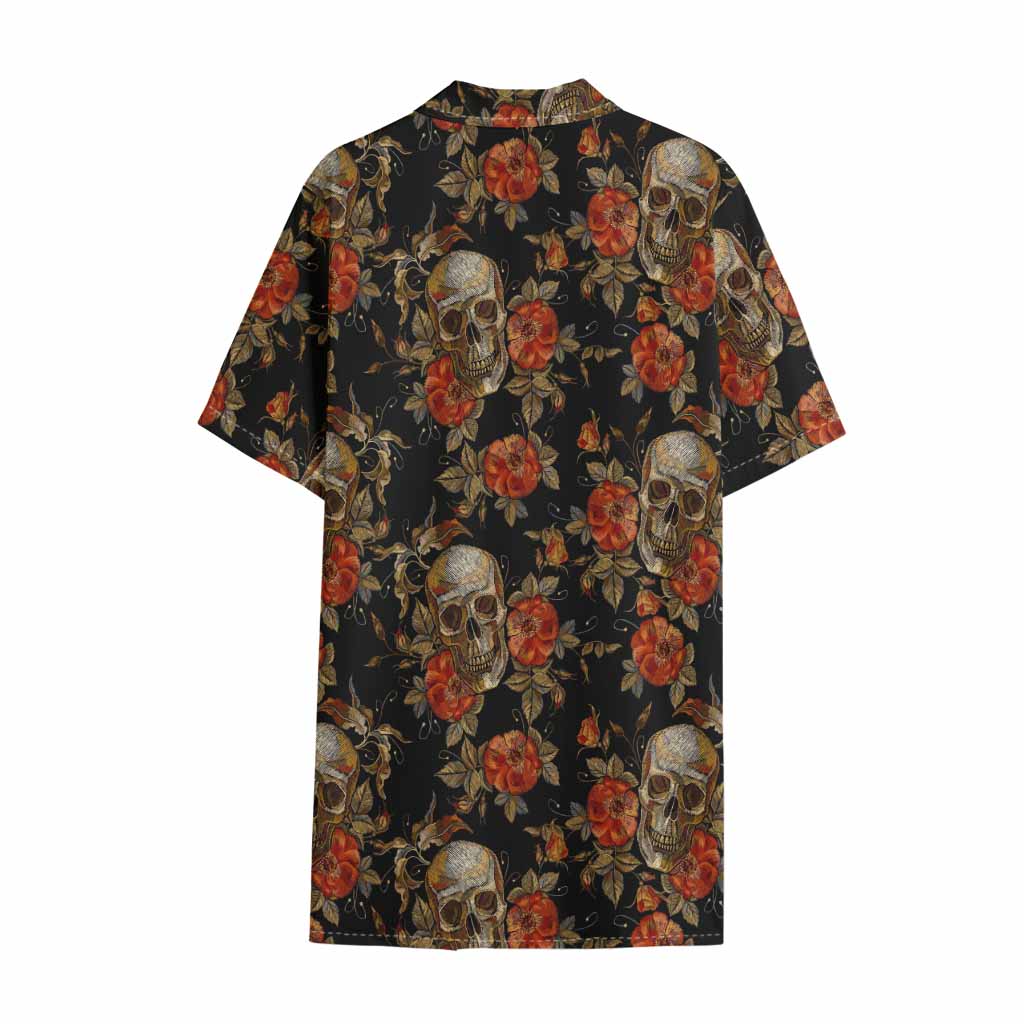 Vintage Floral Skull Pattern Print Cotton Hawaiian Shirt