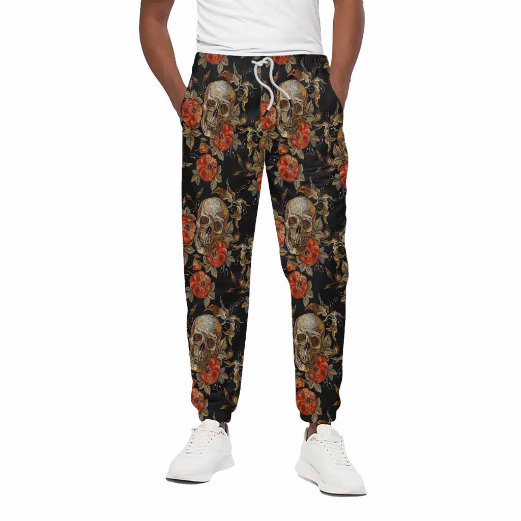 Vintage Floral Skull Pattern Print Cotton Pants