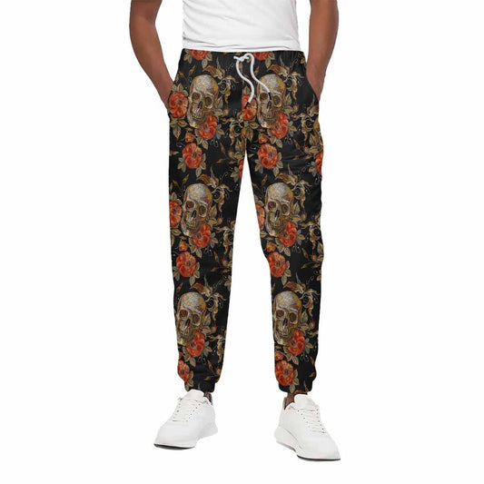 Vintage Floral Skull Pattern Print Cotton Pants