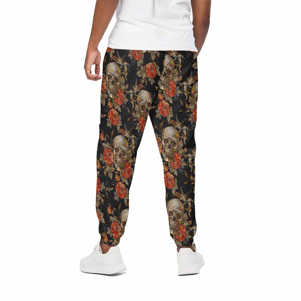 Vintage Floral Skull Pattern Print Cotton Pants