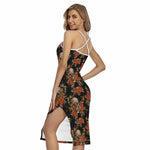 Vintage Floral Skull Pattern Print Cross Back Cami Dress