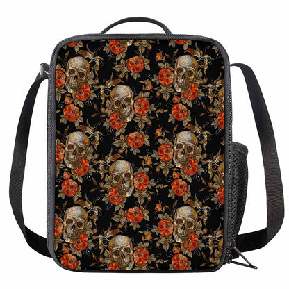 Vintage Floral Skull Pattern Print Crossbody Lunch Bag