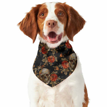 Vintage Floral Skull Pattern Print Dog Bandana