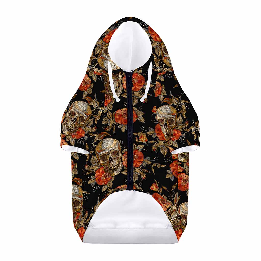Vintage Floral Skull Pattern Print Dog Zip Up Hoodie