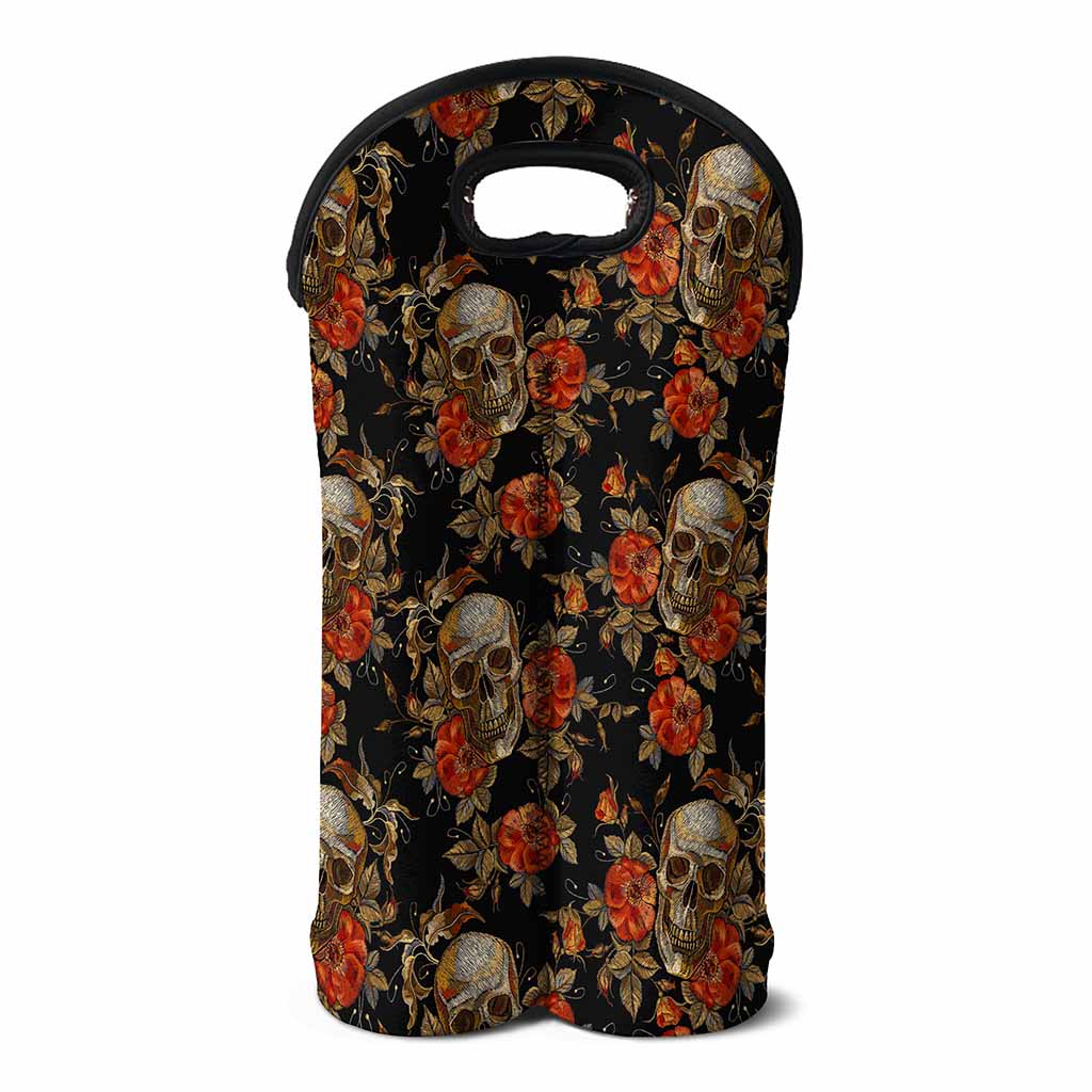 Vintage Floral Skull Pattern Print Double Neoprene Wine Tote