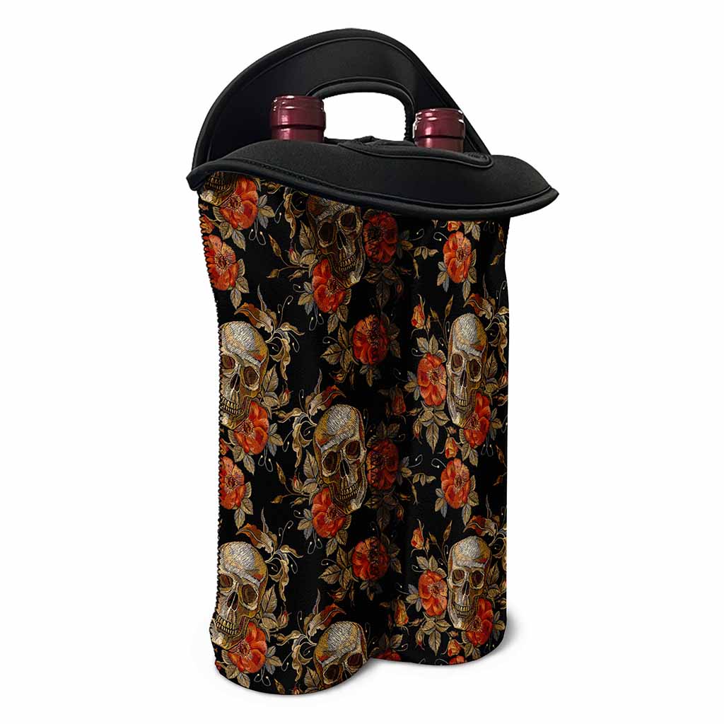 Vintage Floral Skull Pattern Print Double Neoprene Wine Tote