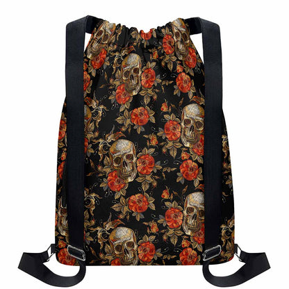 Vintage Floral Skull Pattern Print Drawstring Backpack