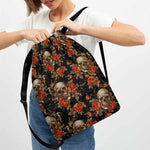 Vintage Floral Skull Pattern Print Drawstring Backpack