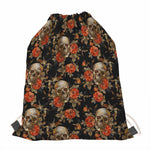 Vintage Floral Skull Pattern Print Drawstring Bag