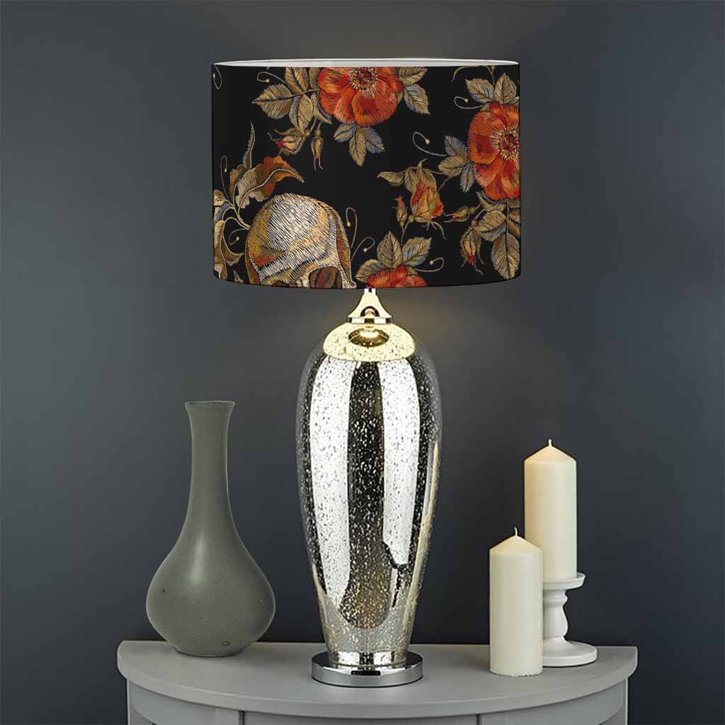 Vintage Floral Skull Pattern Print Drum Lamp Shade