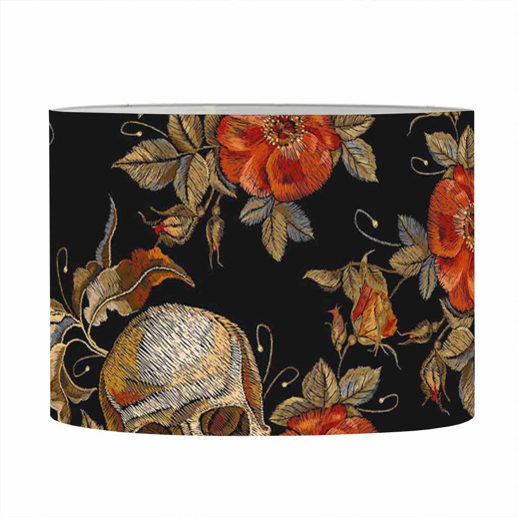 Vintage Floral Skull Pattern Print Drum Lamp Shade