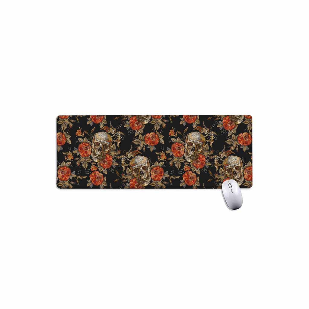 Vintage Floral Skull Pattern Print Extended Mouse Pad