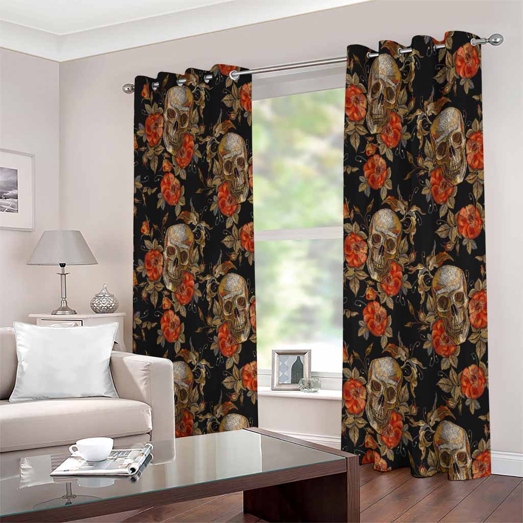 Vintage Floral Skull Pattern Print Extra Wide Grommet Curtains