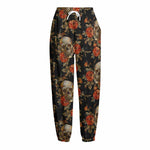 Vintage Floral Skull Pattern Print Fleece Lined Knit Pants