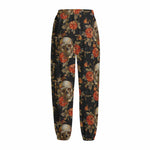Vintage Floral Skull Pattern Print Fleece Lined Knit Pants