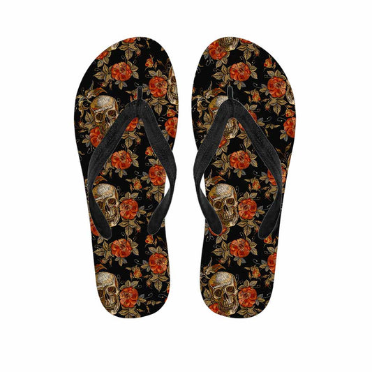 Vintage Floral Skull Pattern Print Flip Flops