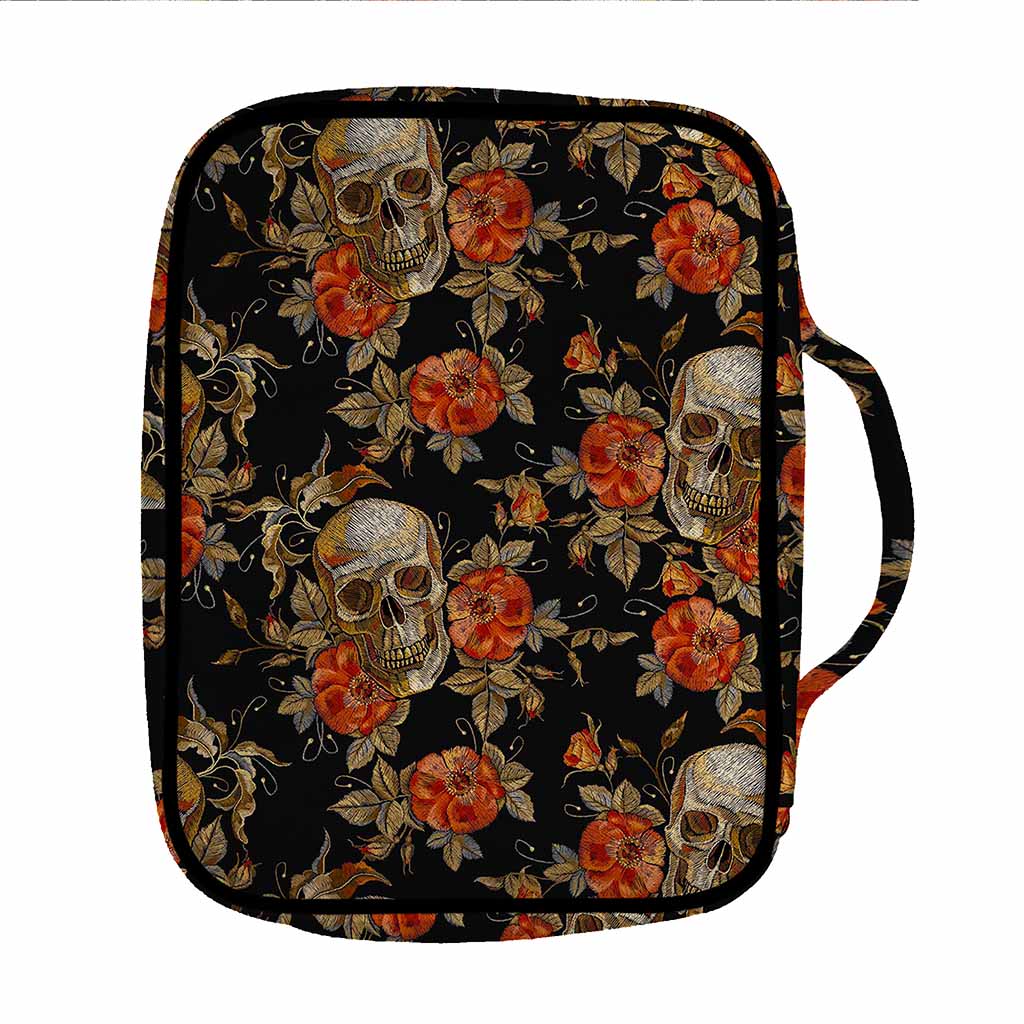 Vintage Floral Skull Pattern Print Front Pocket Bible Bag
