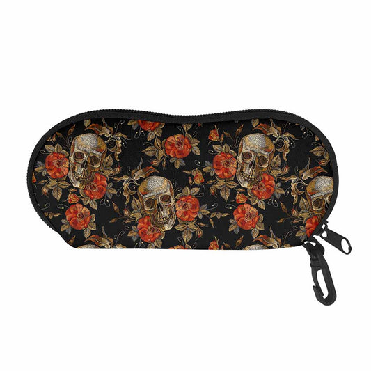 Vintage Floral Skull Pattern Print Glasses Case