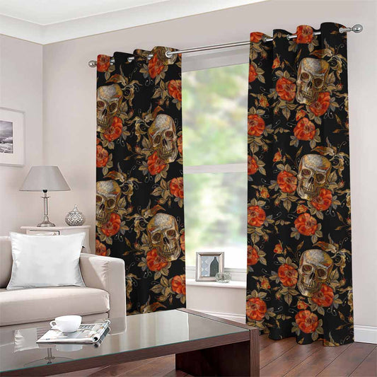 Vintage Floral Skull Pattern Print Grommet Curtains
