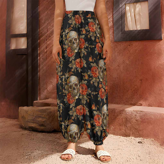 Vintage Floral Skull Pattern Print Harem Pants