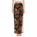 Vintage Floral Skull Pattern Print High Slit Maxi Skirt