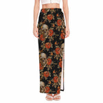 Vintage Floral Skull Pattern Print High Slit Maxi Skirt