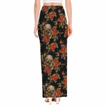 Vintage Floral Skull Pattern Print High Slit Maxi Skirt