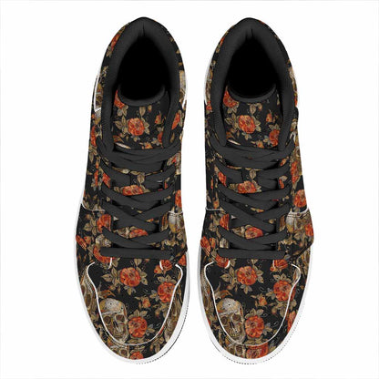 Vintage Floral Skull Pattern Print High Top Leather Sneakers