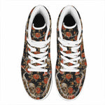 Vintage Floral Skull Pattern Print High Top Leather Sneakers