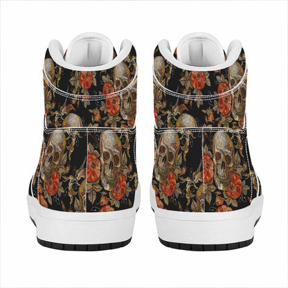 Vintage Floral Skull Pattern Print High Top Leather Sneakers