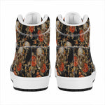 Vintage Floral Skull Pattern Print High Top Leather Sneakers