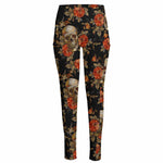 Vintage Floral Skull Pattern Print High-Waisted Pocket Leggings