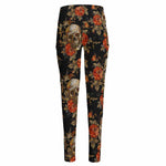 Vintage Floral Skull Pattern Print High-Waisted Pocket Leggings