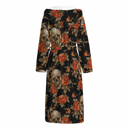 Vintage Floral Skull Pattern Print Hooded Bathrobe