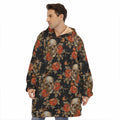 Vintage Floral Skull Pattern Print Hoodie Blanket