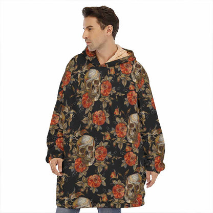 Vintage Floral Skull Pattern Print Hoodie Blanket