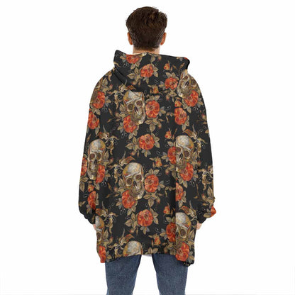 Vintage Floral Skull Pattern Print Hoodie Blanket