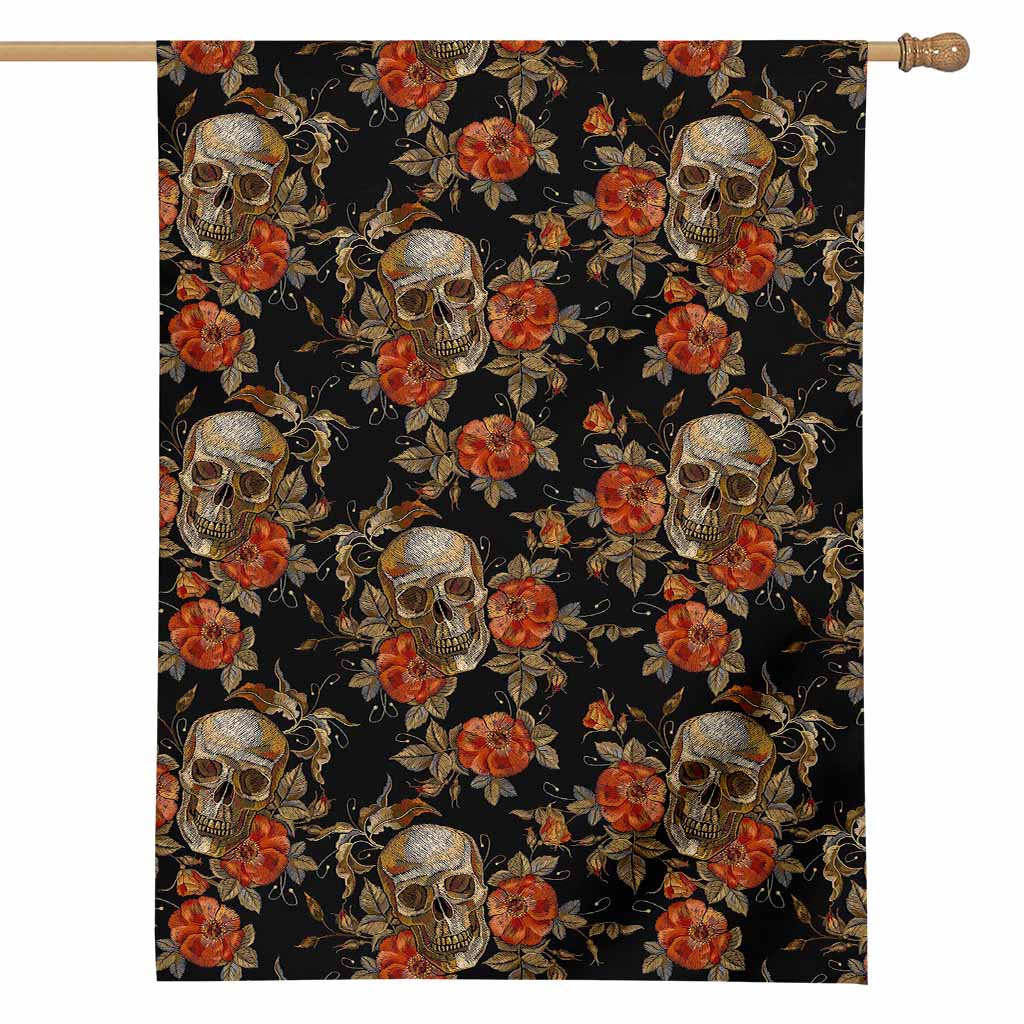 Vintage Floral Skull Pattern Print House Flag