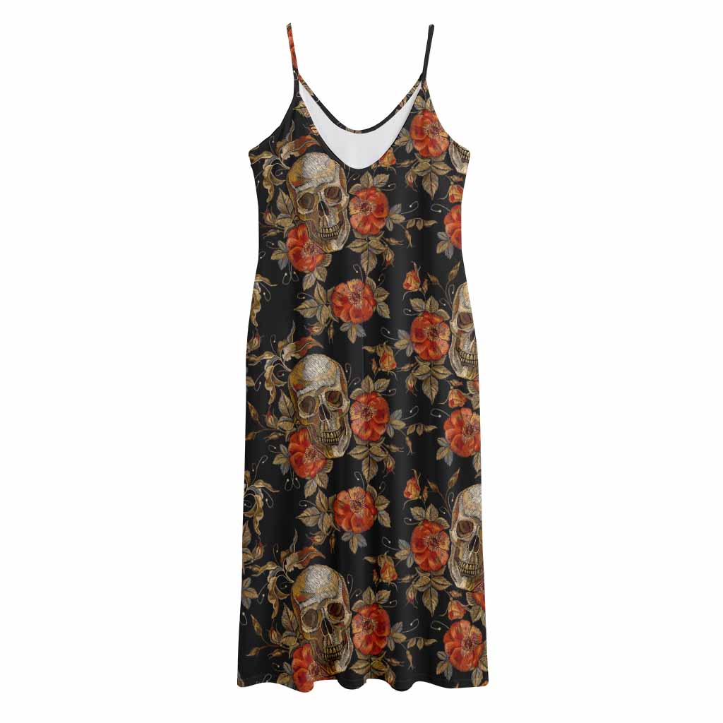 Vintage Floral Skull Pattern Print Jersey Midi Cami Dress