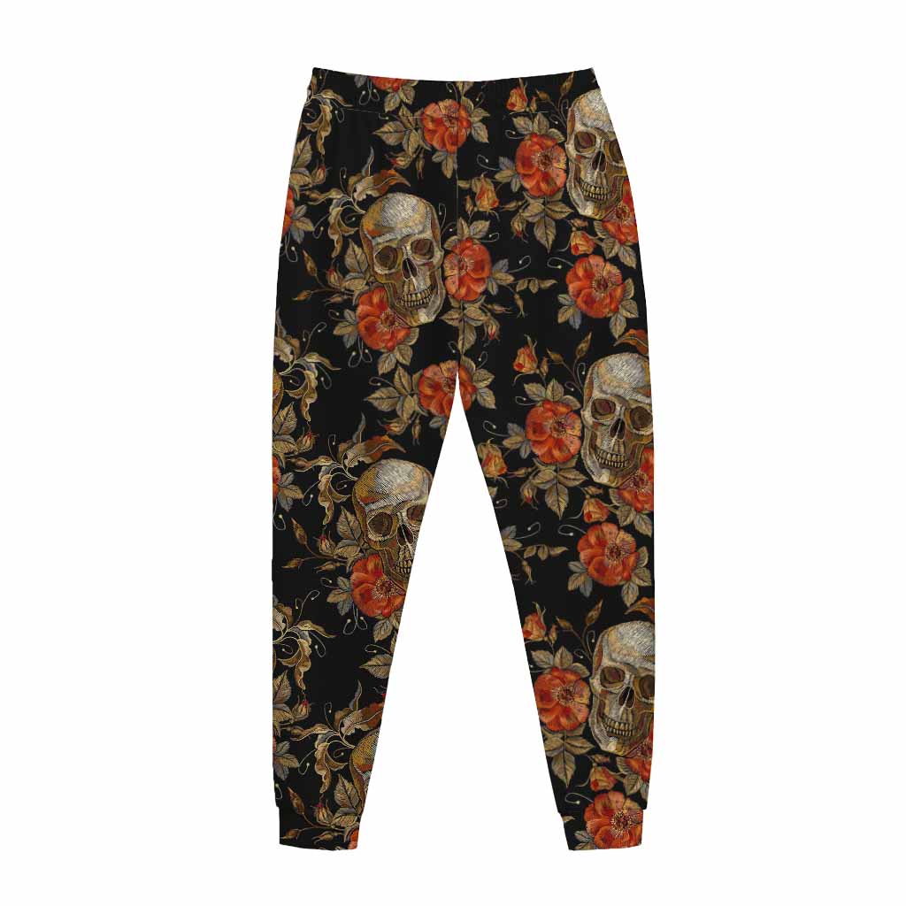 Vintage Floral Skull Pattern Print Jogger Pants