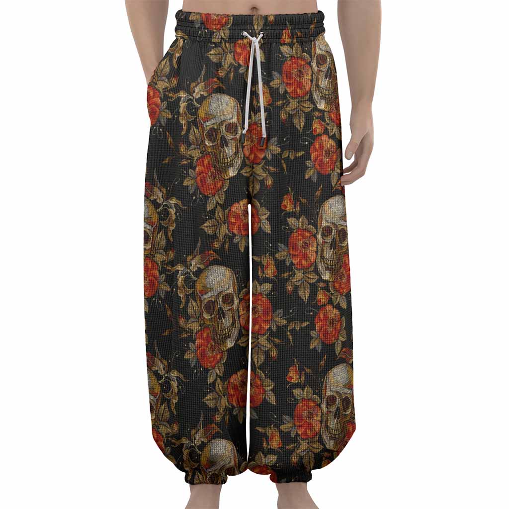 Vintage Floral Skull Pattern Print Lantern Pants