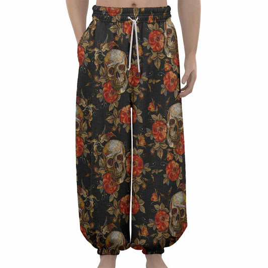 Vintage Floral Skull Pattern Print Lantern Pants