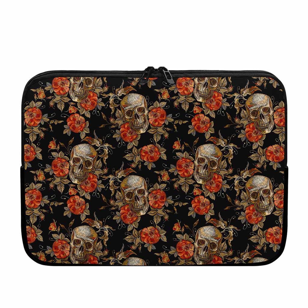 Vintage Floral Skull Pattern Print Laptop Sleeve