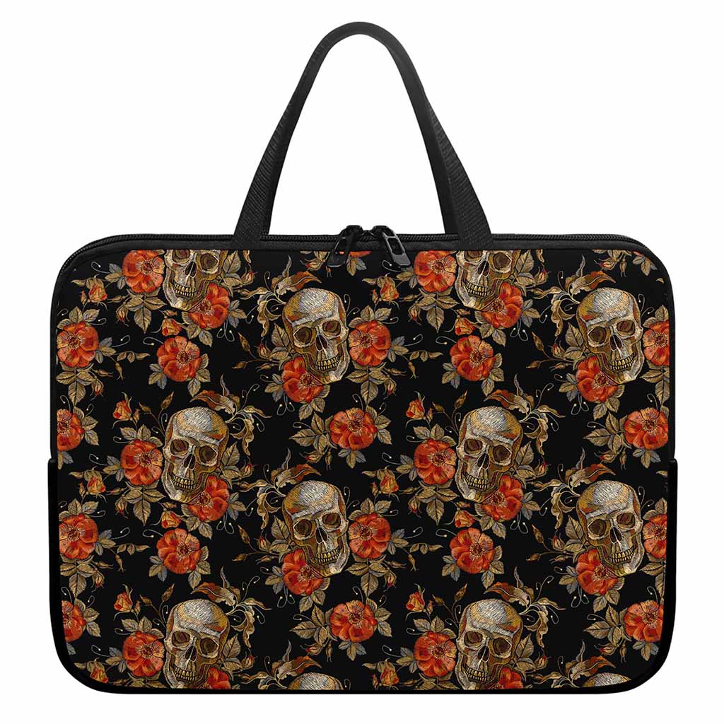 Vintage Floral Skull Pattern Print Laptop Sleeve With Handle