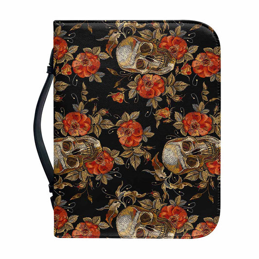 Vintage Floral Skull Pattern Print Leather Bible Cover
