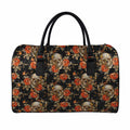 Vintage Floral Skull Pattern Print Leather Duffel Bag