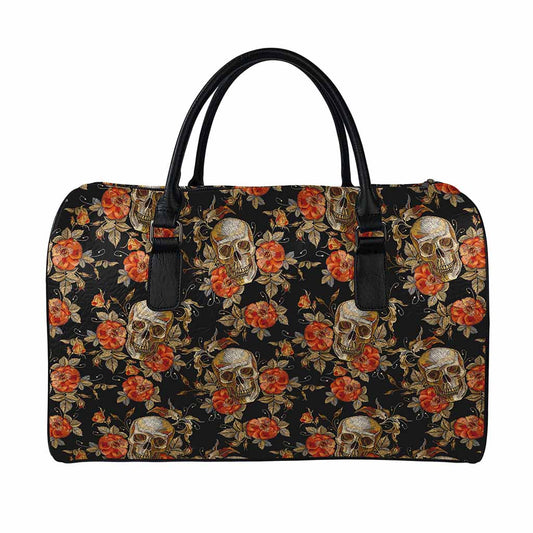 Vintage Floral Skull Pattern Print Leather Duffle Bag