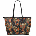 Vintage Floral Skull Pattern Print Leather Tote Bag With Zipper