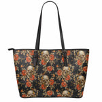 Vintage Floral Skull Pattern Print Leather Tote Bag